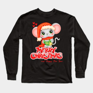 Cute Cartoon mouse Christmas T Shirt Long Sleeve T-Shirt